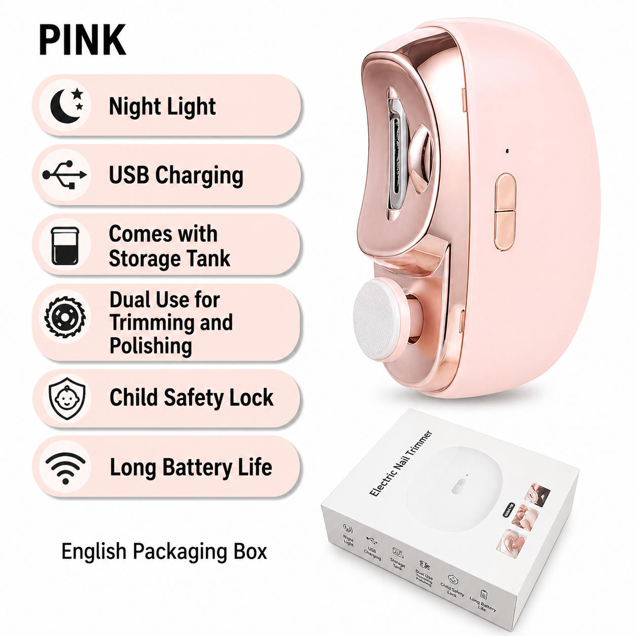 Elektrische Nagelverzorgingsset 3-in-1 Knippen Vijlen Polijsten Automatisch Trimmen Wit Roze Paars USB Oplaadbaar | Sansoti