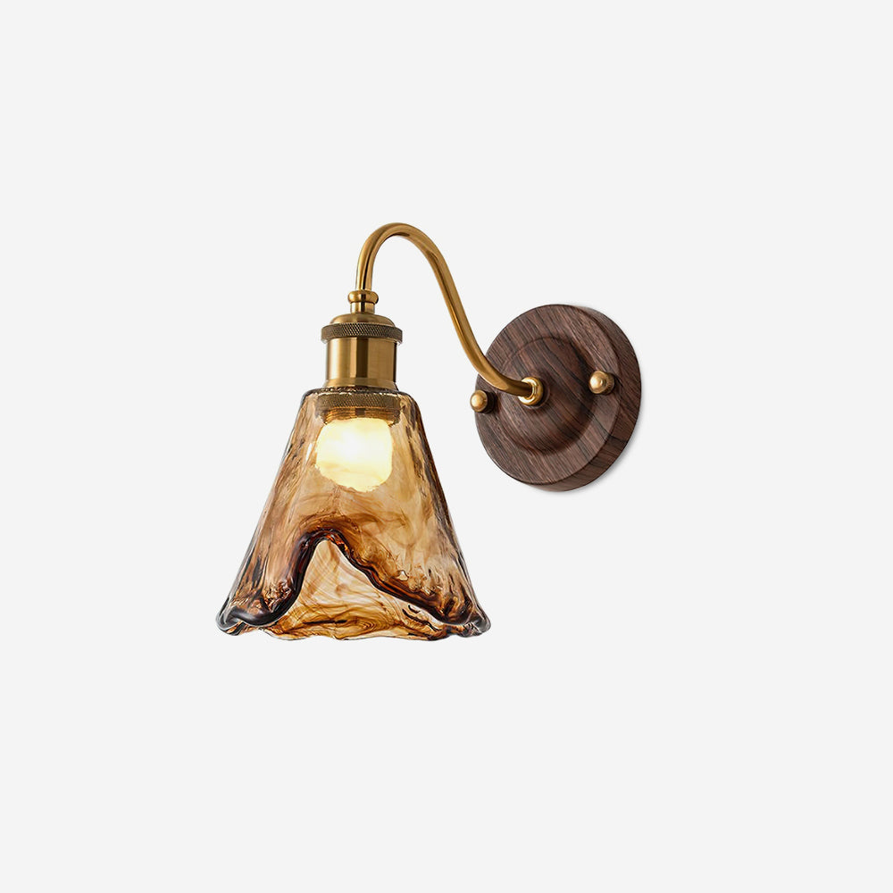 Wandlamp Amber Glas Hout Goud Vintage Metalen Fitting E26 E27 Dimbaar Retro Sfeerlicht Woonkamer Slaapkamer 24cm | Sansoti