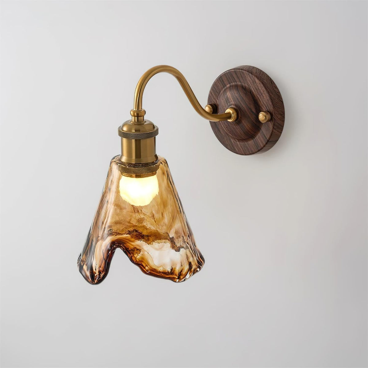 Wandlamp Amber Glas Hout Goud Vintage Metalen Fitting E26 E27 Dimbaar Retro Sfeerlicht Woonkamer Slaapkamer 24cm | Sansoti