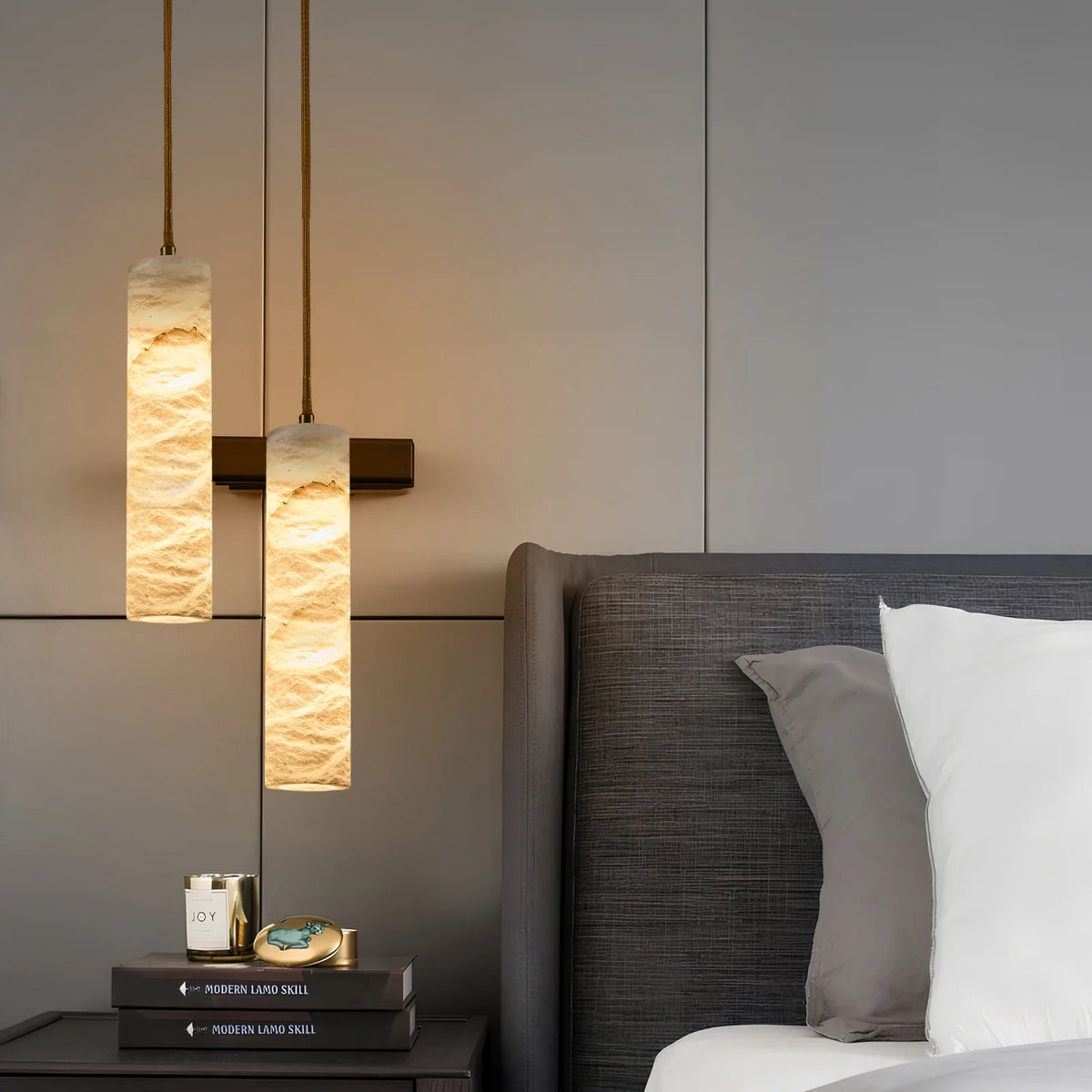 Pendelleuchte Naturstein Alabaster Messing LED Verstellbares Kabel 150cm Esstisch Küche Wohnzimmer Designbeleuchtung | Sansoti