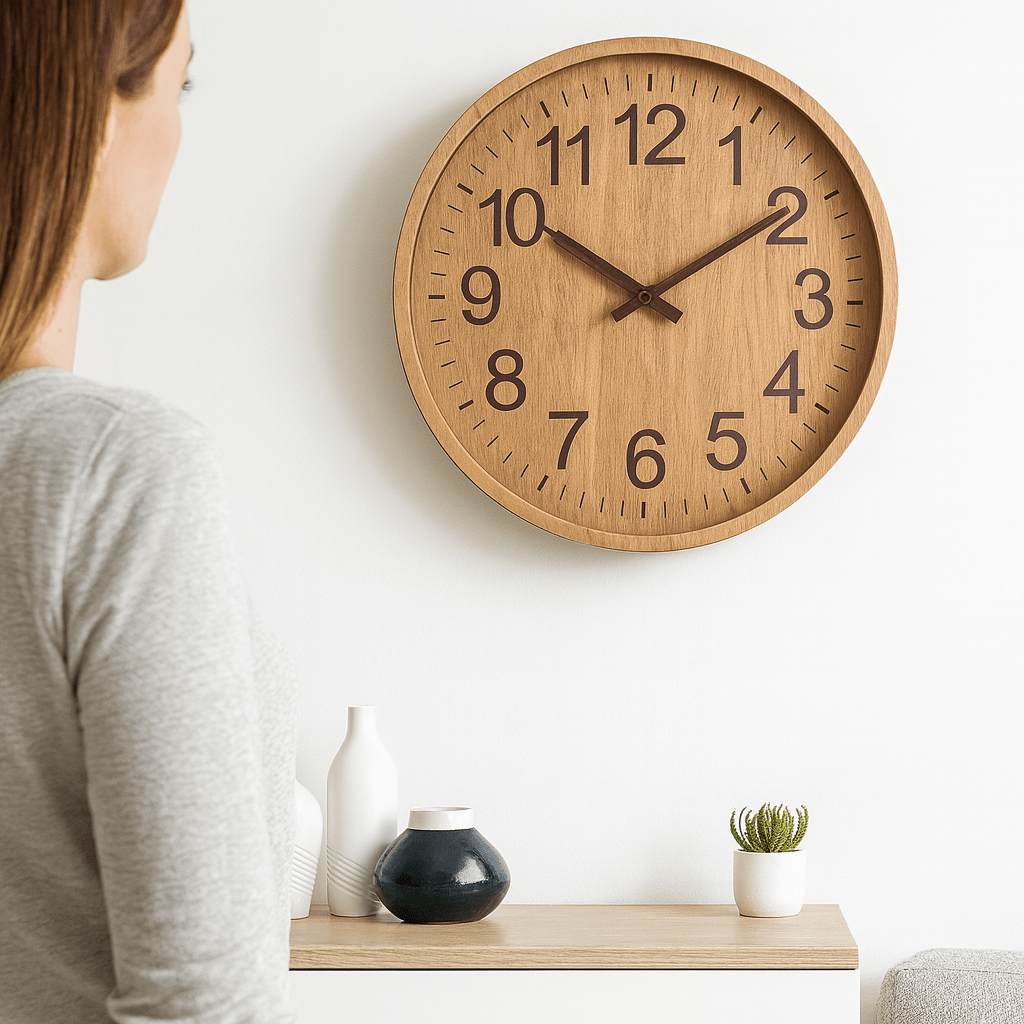 Stille Wandklok Hout Minimalistisch Design 30cm Natuurlijk Scandinavisch Interieur Woonkamer Decoratie | Sansoti
