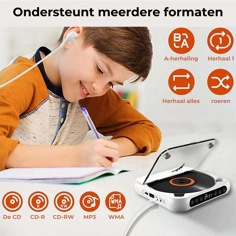 Draagbare Bluetooth CD-Speler – Compact & Oplaadbaar – Geschikt voor CD, CD-R, CD-RW & MP3 – Inclusief USB-C – Wireless & 3,5mm Audio | Sansoti