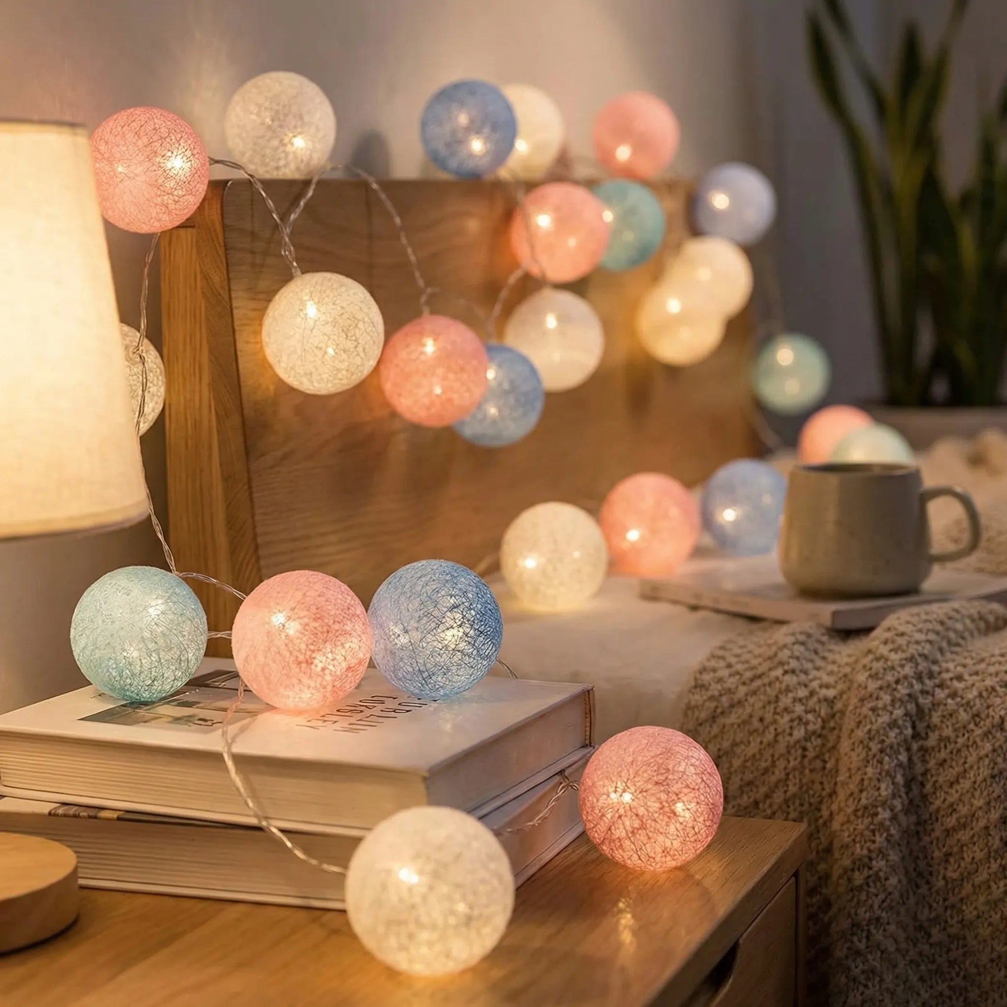 Lichtslinger met Geweven Bolletjes Warm LED Sfeerlicht voor Slaapkamer Woonkamer 20-200 Lichtpunten | Sansoti