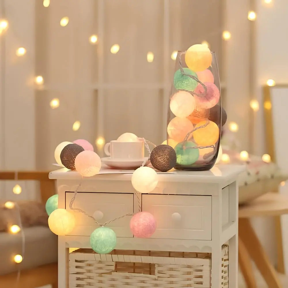 Lichtslinger met Geweven Bolletjes Warm LED Sfeerlicht voor Slaapkamer Woonkamer 20-200 Lichtpunten | Sansoti