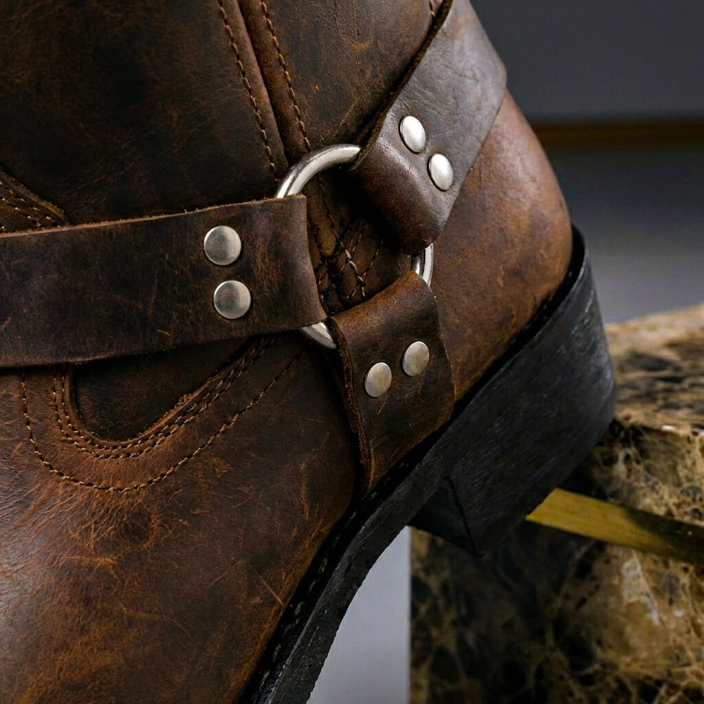 Vintage Western Laarzen Heren met Harness Gesp – Handgemaakt Leer Cognac Eiken Zwart | Sansoti