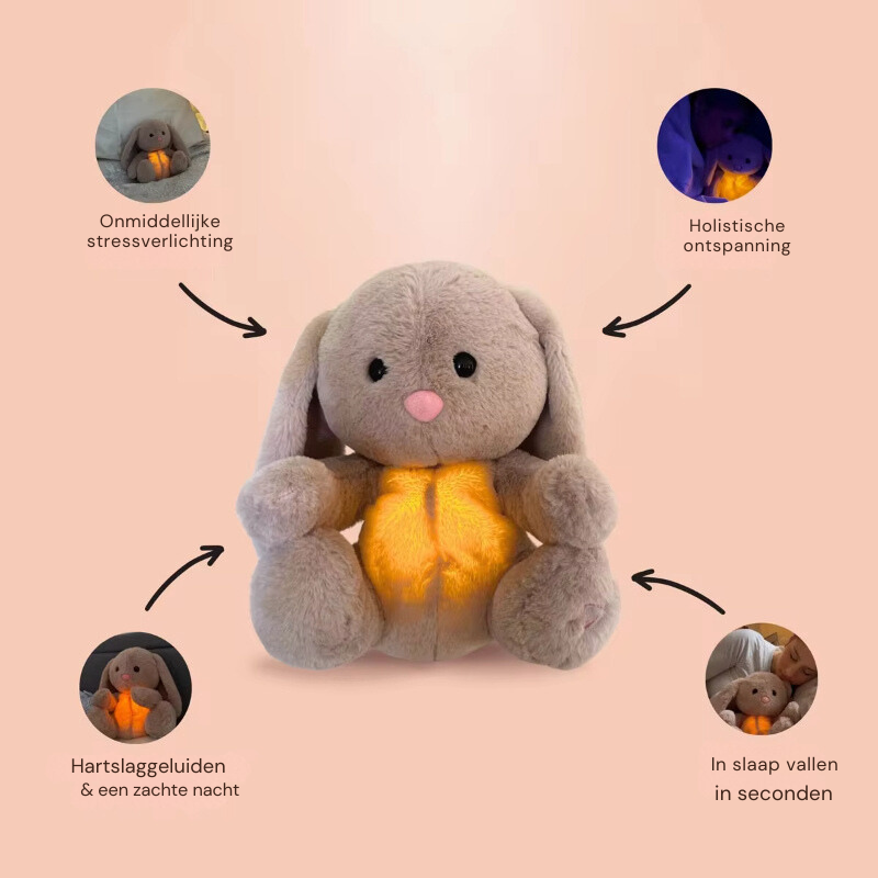 Knuffelkonijn pluche met licht en hartslaggeluid voor slapen en ontspanning comfort speelgoed | Sansoti