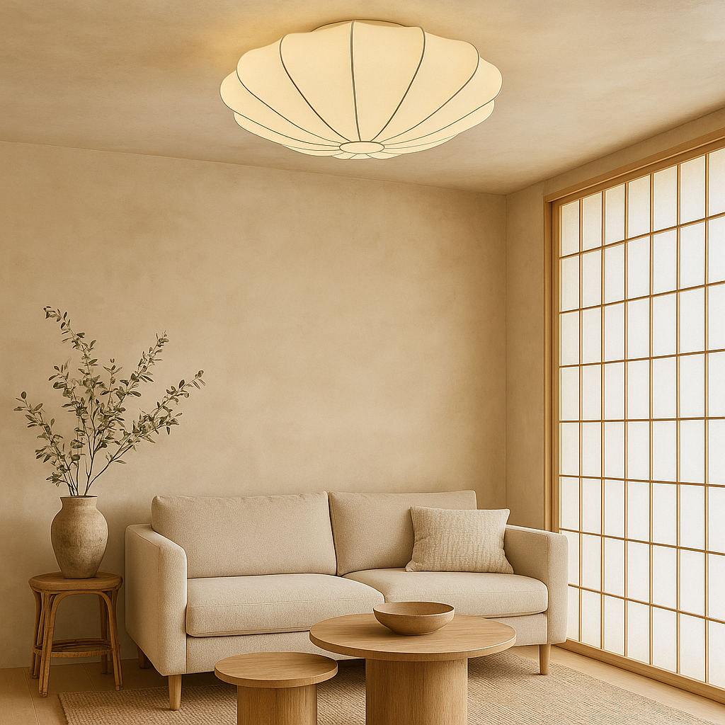 Nelson plafondlamp zijdevezel 3000K wit woonkamer slaapkamer cocoon design Japandi verlichting | Sansoti