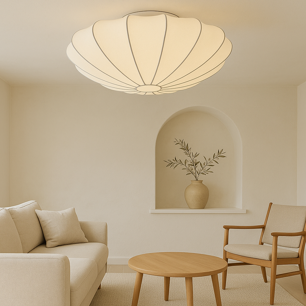 Nelson plafondlamp zijdevezel 3000K wit woonkamer slaapkamer cocoon design Japandi verlichting | Sansoti