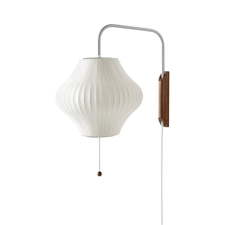 Wandlamp Zijden Kap Walnoot Metaal Wit Woonkamer Slaapkamer | Sansoti