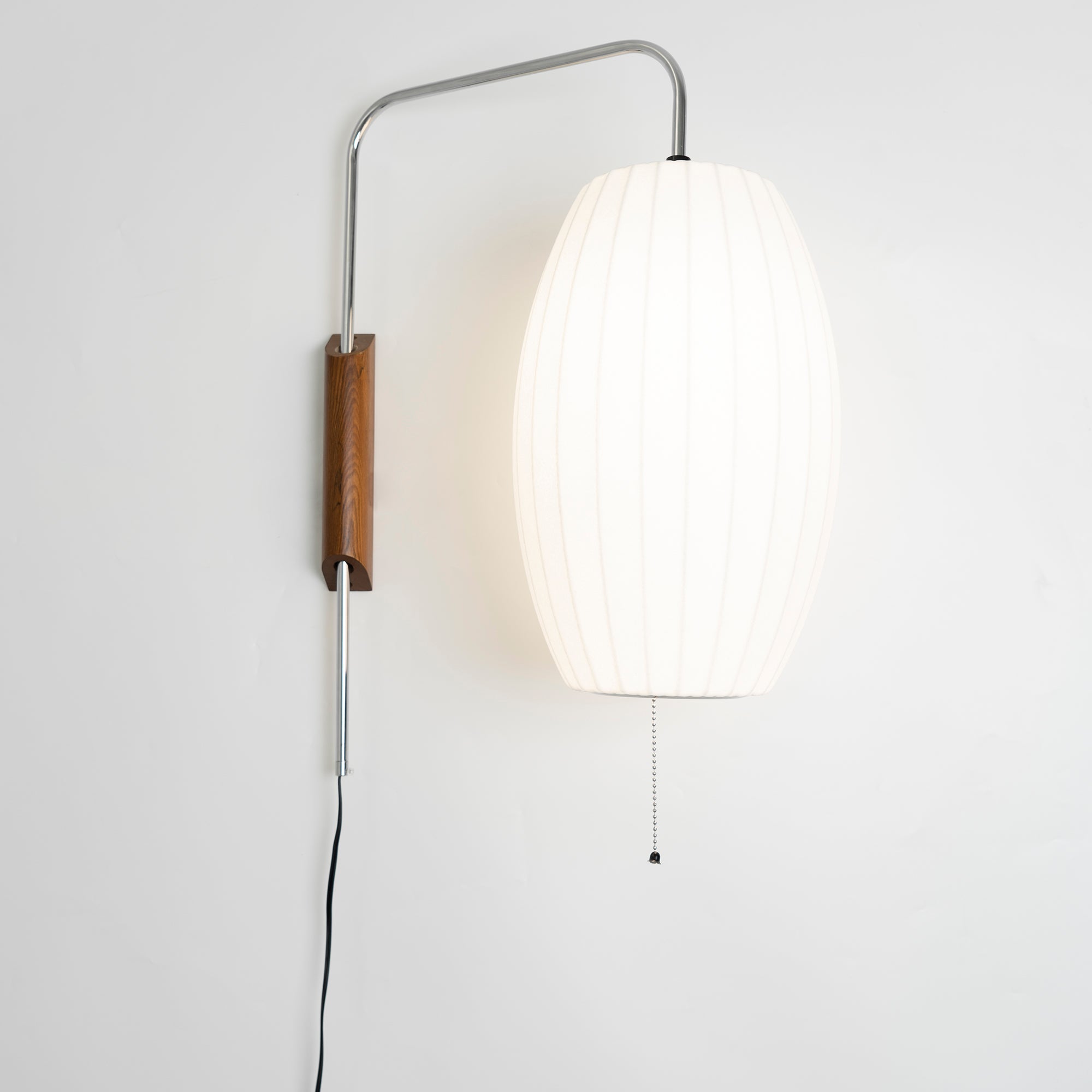 Wandlamp Zijden Kap Walnoot Metaal Wit Woonkamer Slaapkamer | Sansoti