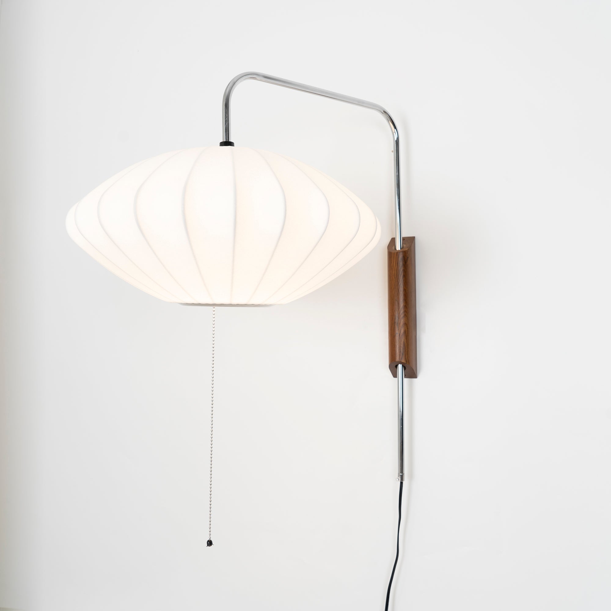 Wandlamp Zijden Kap Walnoot Metaal Wit Woonkamer Slaapkamer | Sansoti