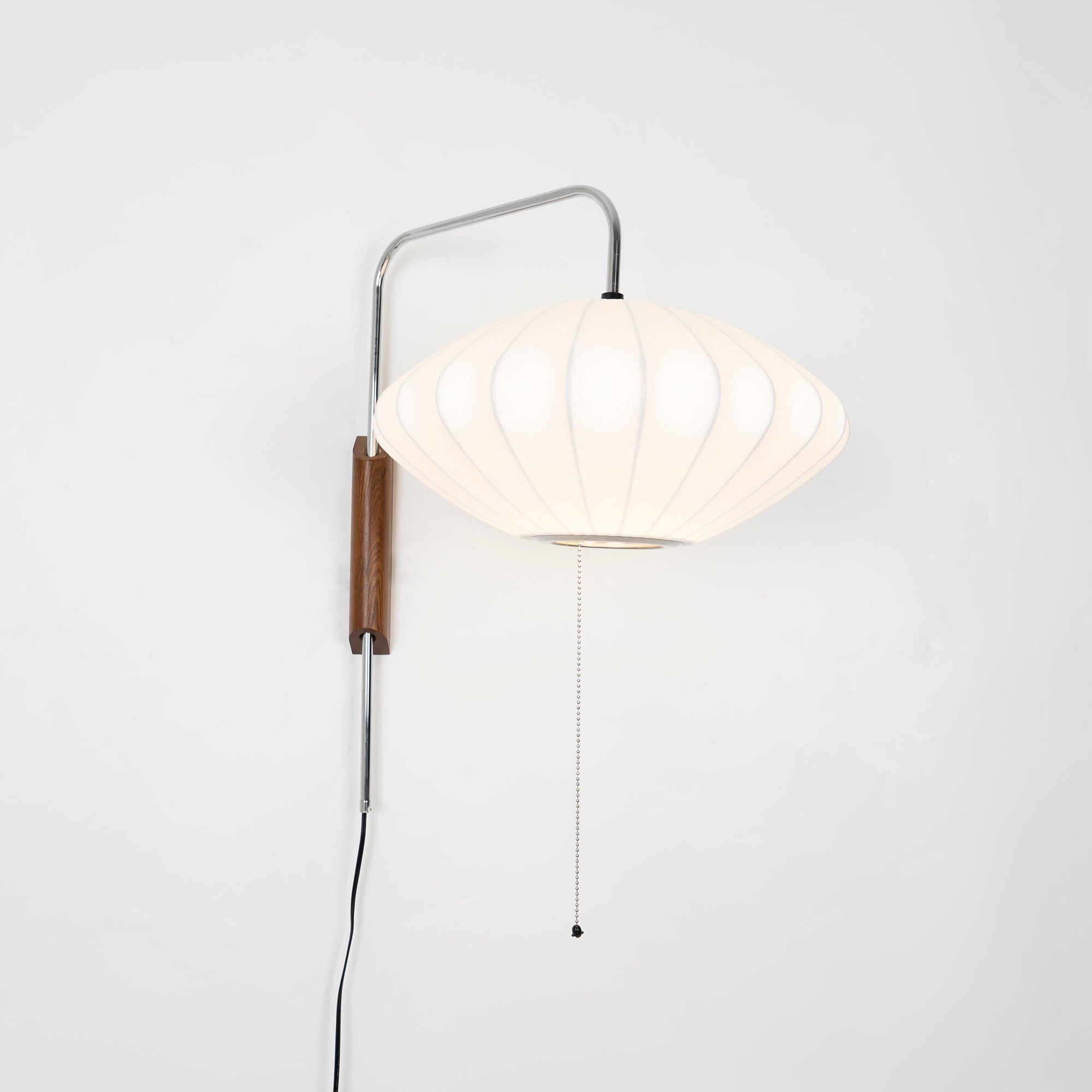 Wandlamp Zijden Kap Walnoot Metaal Wit Woonkamer Slaapkamer | Sansoti