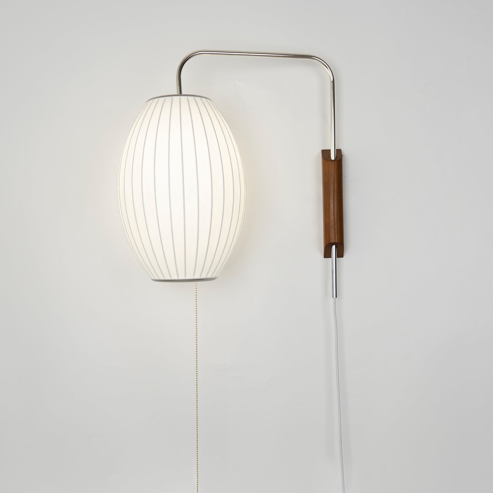 Wandlamp Zijden Kap Walnoot Metaal Wit Woonkamer Slaapkamer | Sansoti