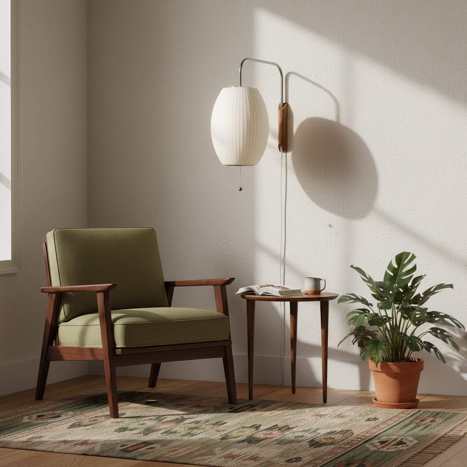 Wandlamp Nelson Bubble Polymeer Staalwire Walnoot Wit Mid-Century E27 4 Vormen Slaapkamer | Sansoti