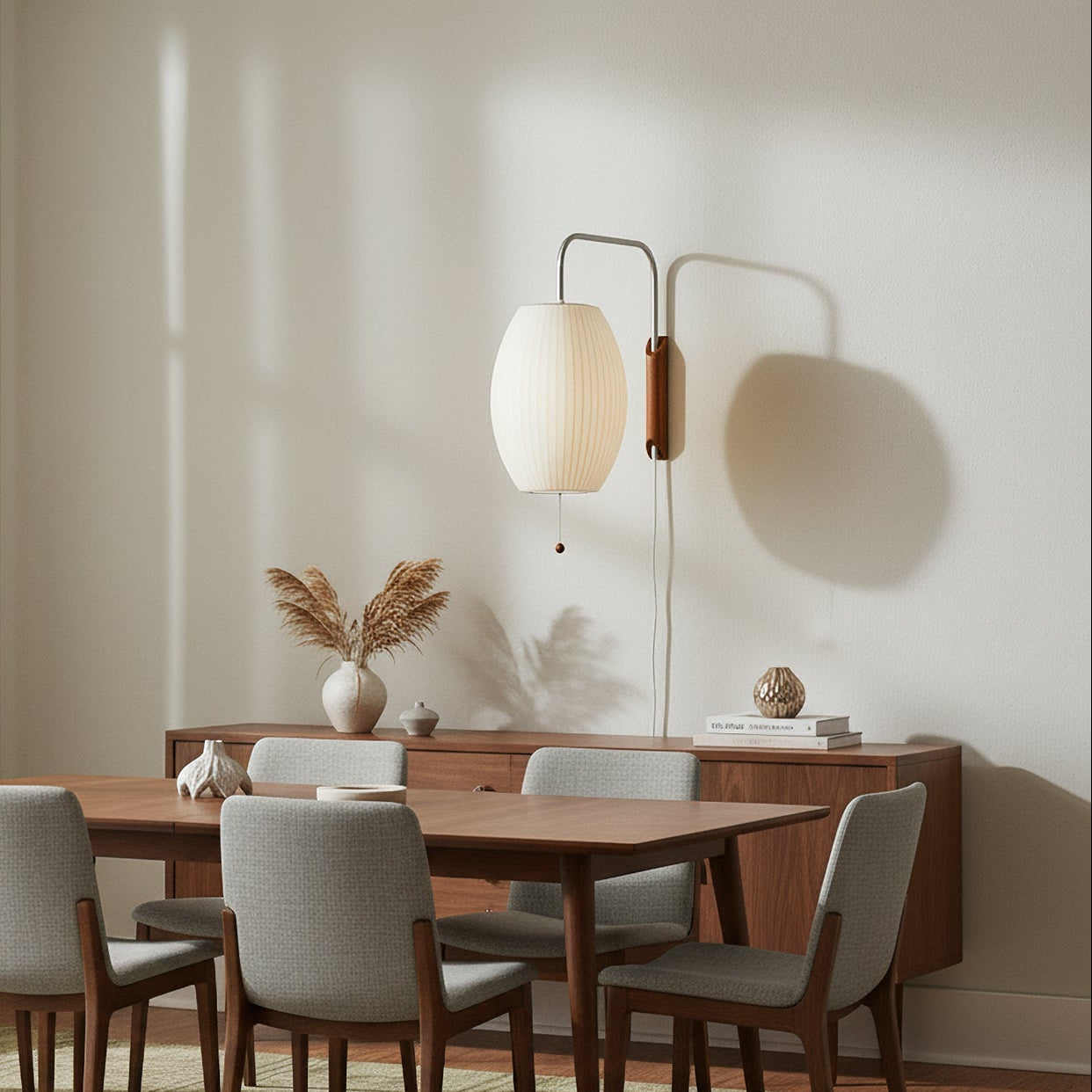 Wandlamp Nelson Bubble Polymeer Staalwire Walnoot Wit Mid-Century E27 4 Vormen Slaapkamer | Sansoti