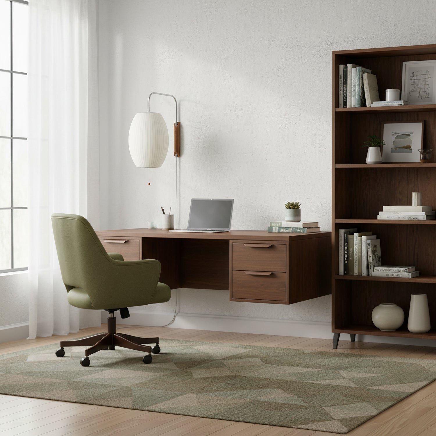 Wandlamp Nelson Bubble Polymeer Staalwire Walnoot Wit Mid-Century E27 4 Vormen Slaapkamer | Sansoti