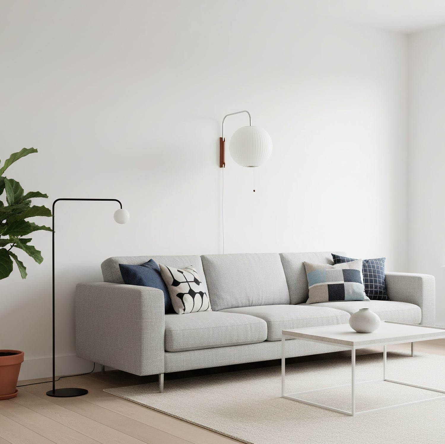 Wandlamp Nelson Bubble Polymeer Staalwire Walnoot Wit Mid-Century E27 4 Vormen Slaapkamer | Sansoti