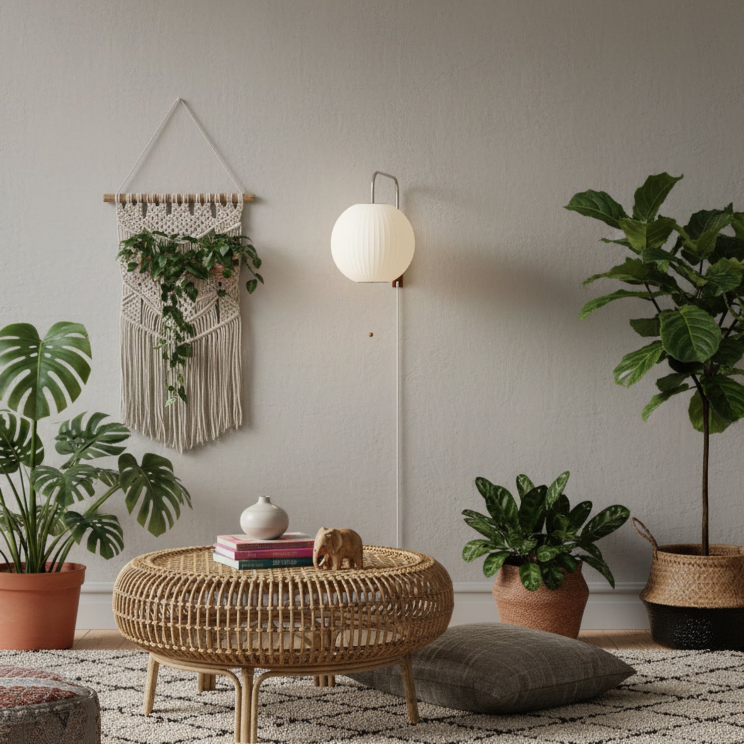 Wandlamp Nelson Bubble Polymeer Staalwire Walnoot Wit Mid-Century E27 4 Vormen Slaapkamer | Sansoti