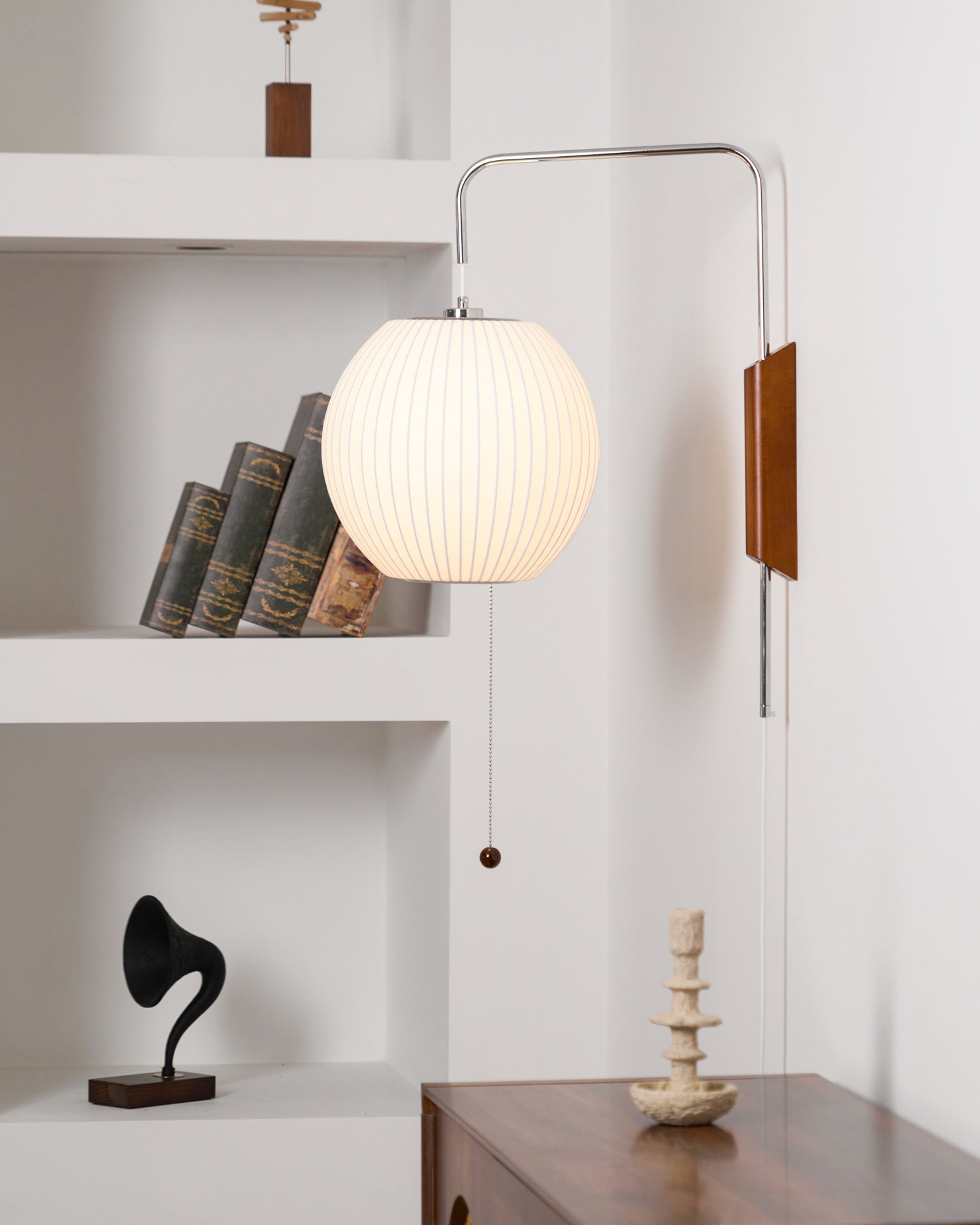 Wandlamp Zijden Kap Walnoot Metaal Wit Woonkamer Slaapkamer | Sansoti