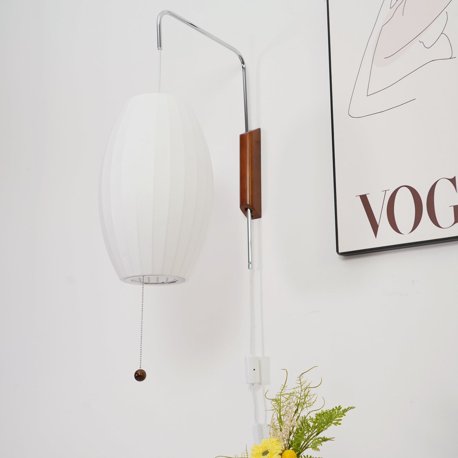 Wandlamp Nelson Bubble Polymeer Staalwire Walnoot Wit Mid-Century E27 4 Vormen Slaapkamer | Sansoti