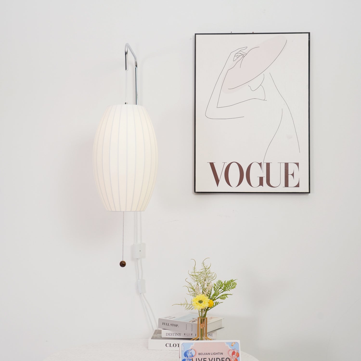 Wandlamp Nelson Bubble Polymeer Staalwire Walnoot Wit Mid-Century E27 4 Vormen Slaapkamer | Sansoti