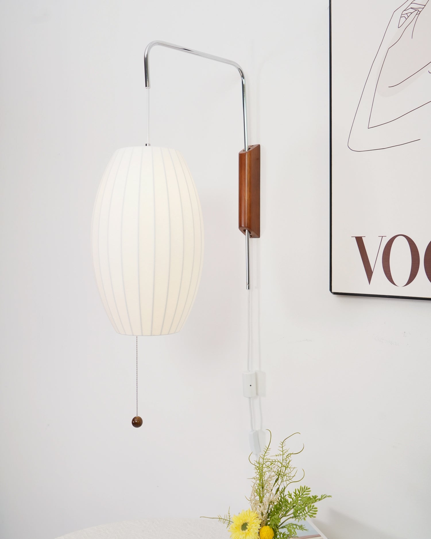 Wandlamp Nelson Bubble Polymeer Staalwire Walnoot Wit Mid-Century E27 4 Vormen Slaapkamer | Sansoti