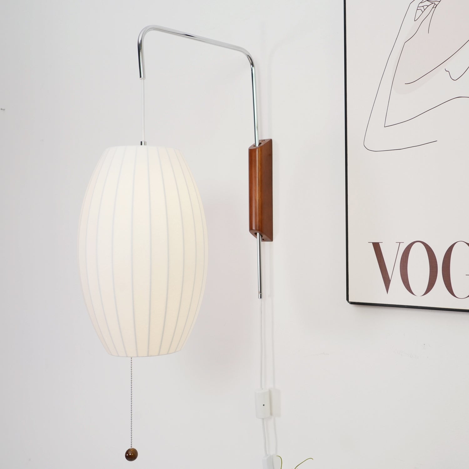 Wandlamp Nelson Bubble Polymeer Staalwire Walnoot Wit Mid-Century E27 4 Vormen Slaapkamer | Sansoti