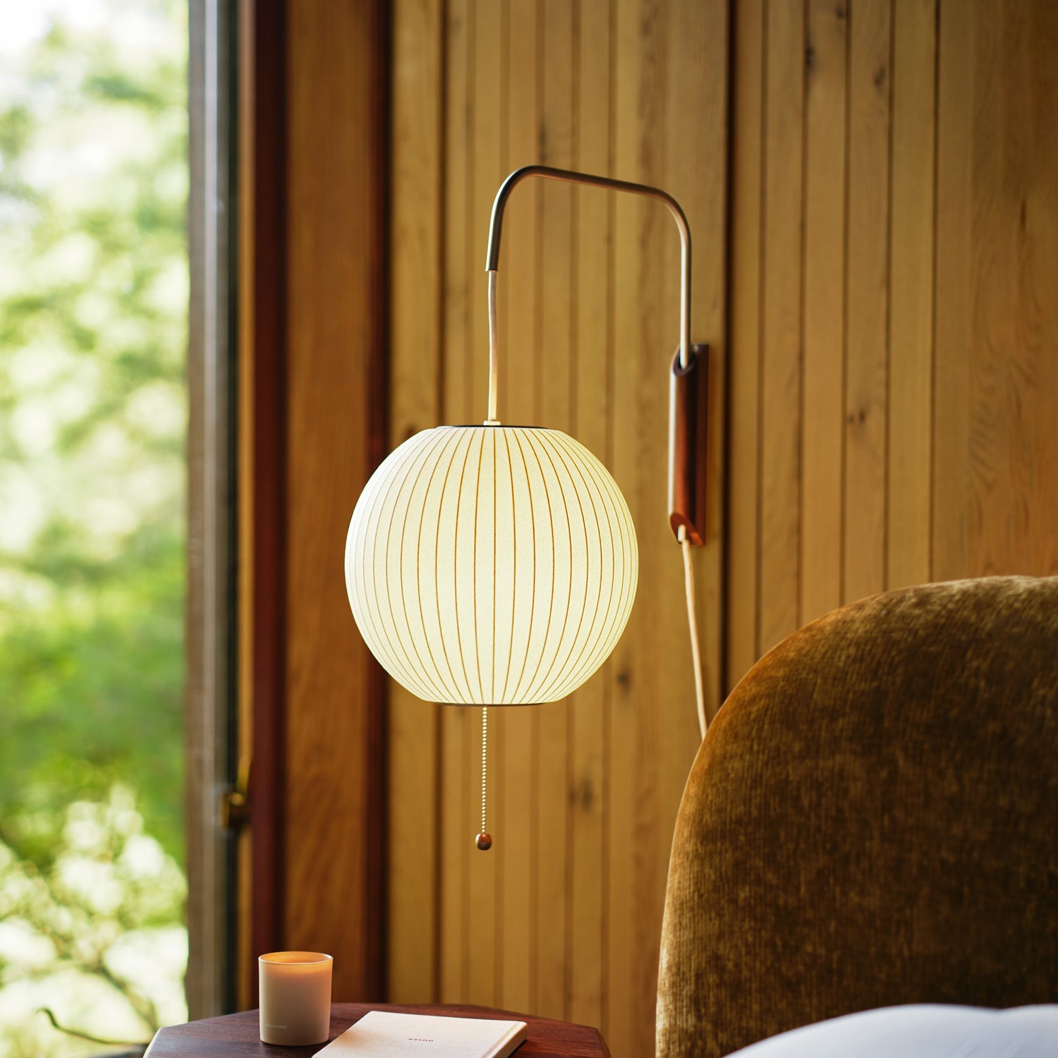 Wandlamp Nelson Bubble Polymeer Staalwire Walnoot Wit Mid-Century E27 4 Vormen Slaapkamer | Sansoti