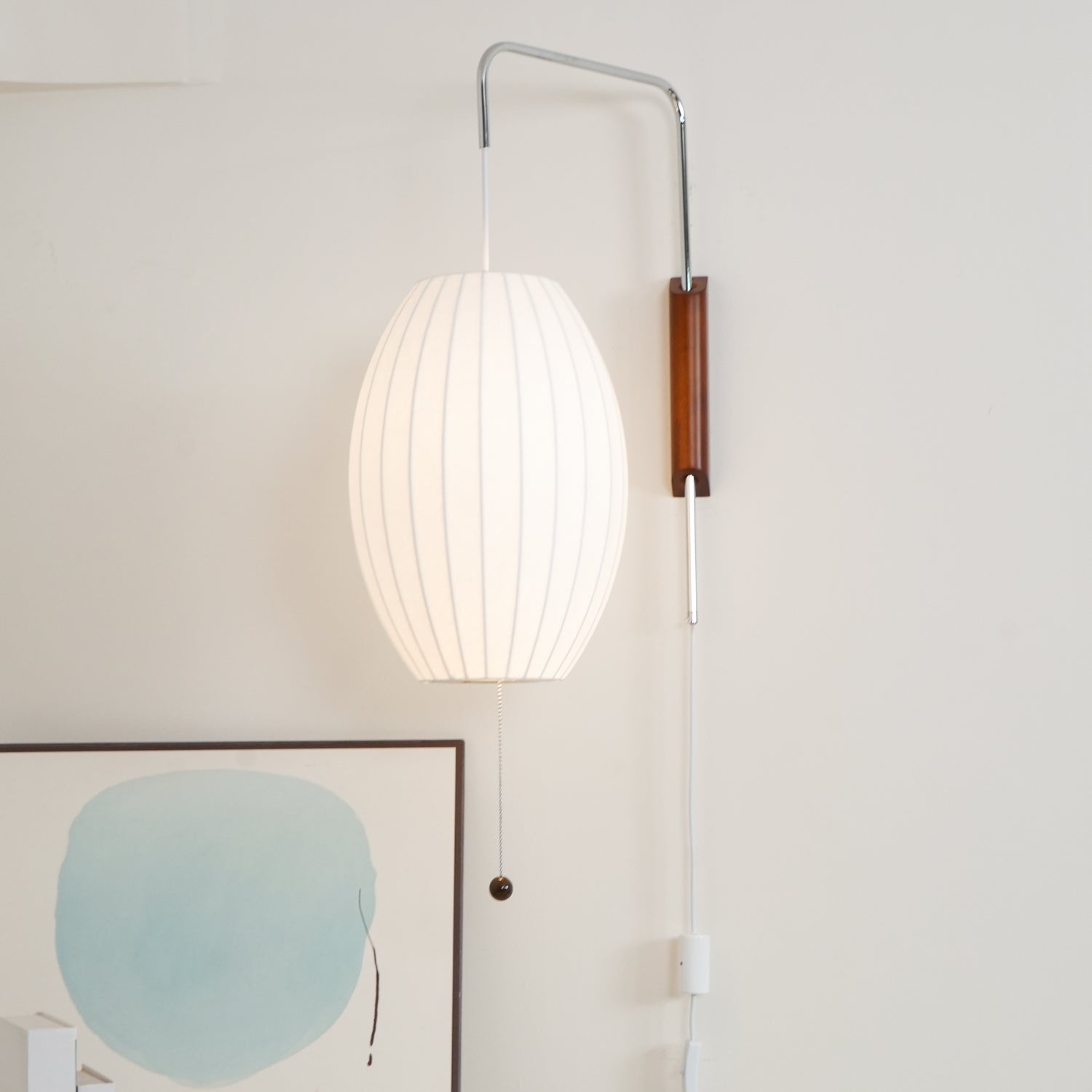 Wandlamp Nelson Bubble Polymeer Staalwire Walnoot Wit Mid-Century E27 4 Vormen Slaapkamer | Sansoti
