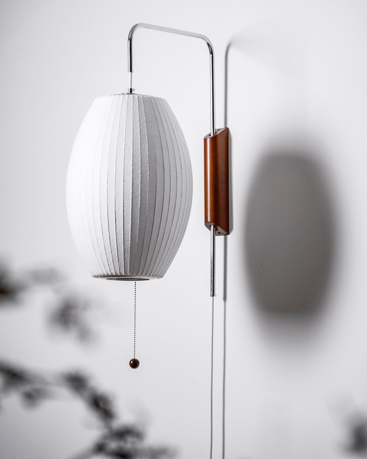 Wandlamp Zijden Kap Walnoot Metaal Wit Woonkamer Slaapkamer | Sansoti