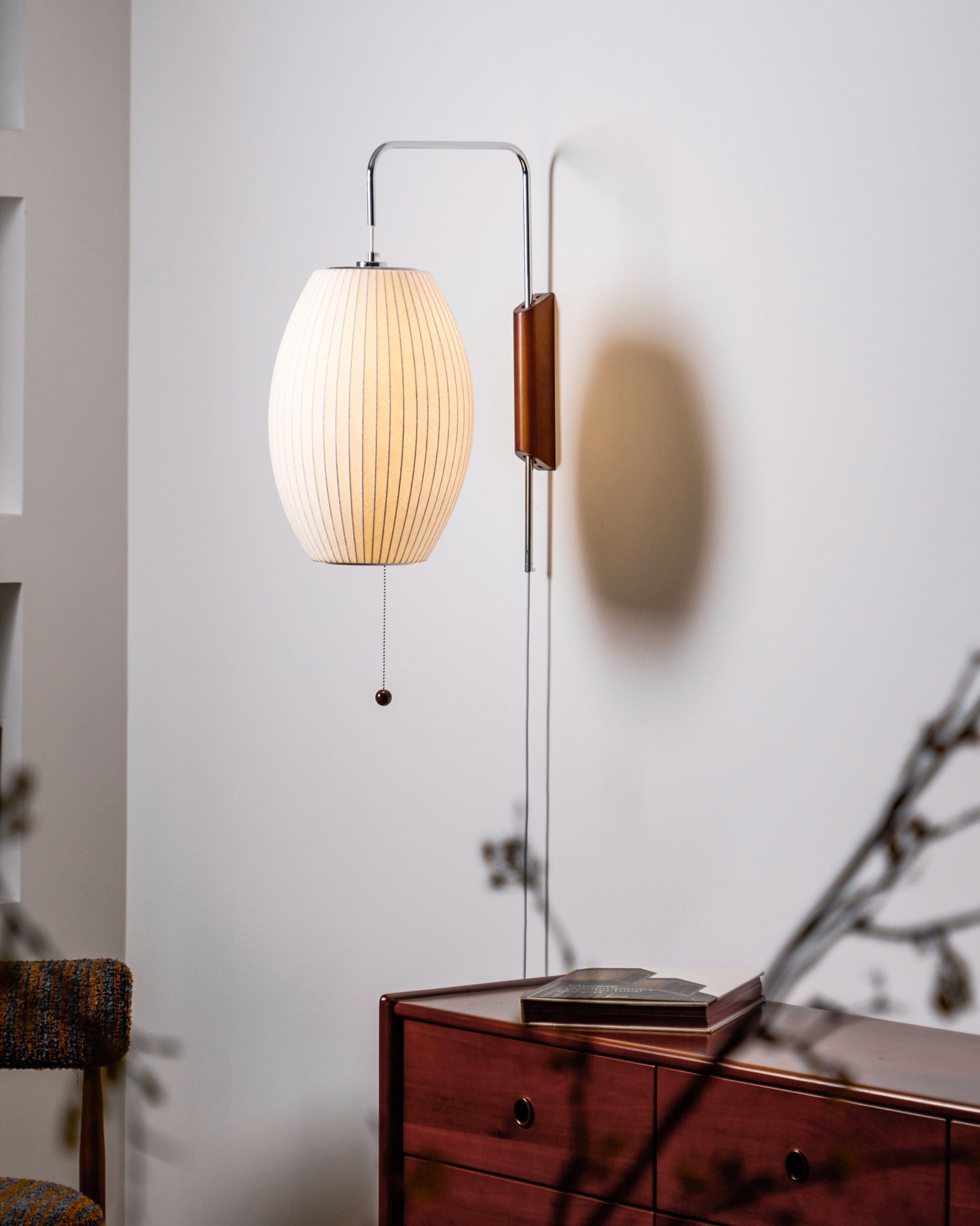 Wandlamp Zijden Kap Walnoot Metaal Wit Woonkamer Slaapkamer | Sansoti