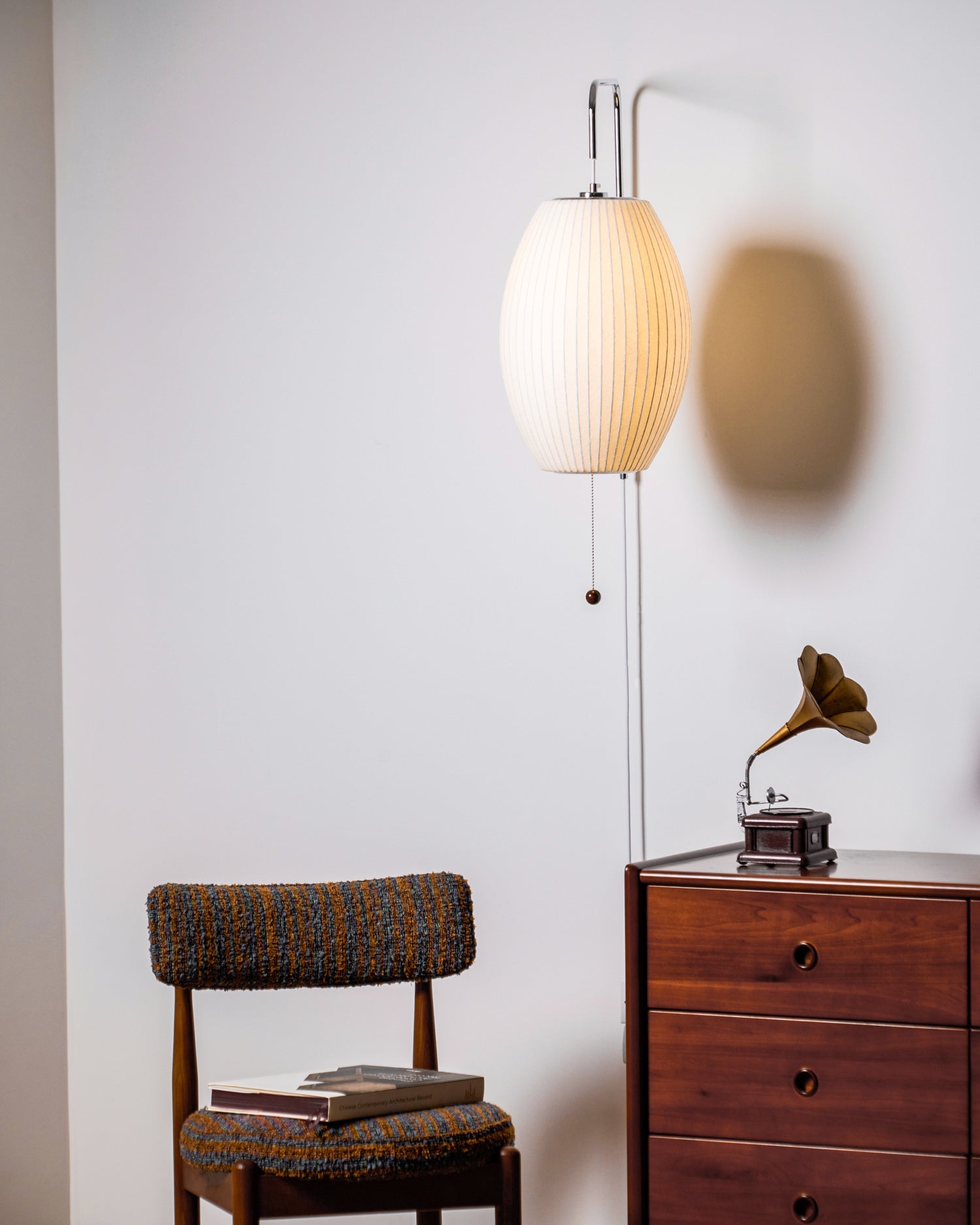 Wandlamp Zijden Kap Walnoot Metaal Wit Woonkamer Slaapkamer | Sansoti