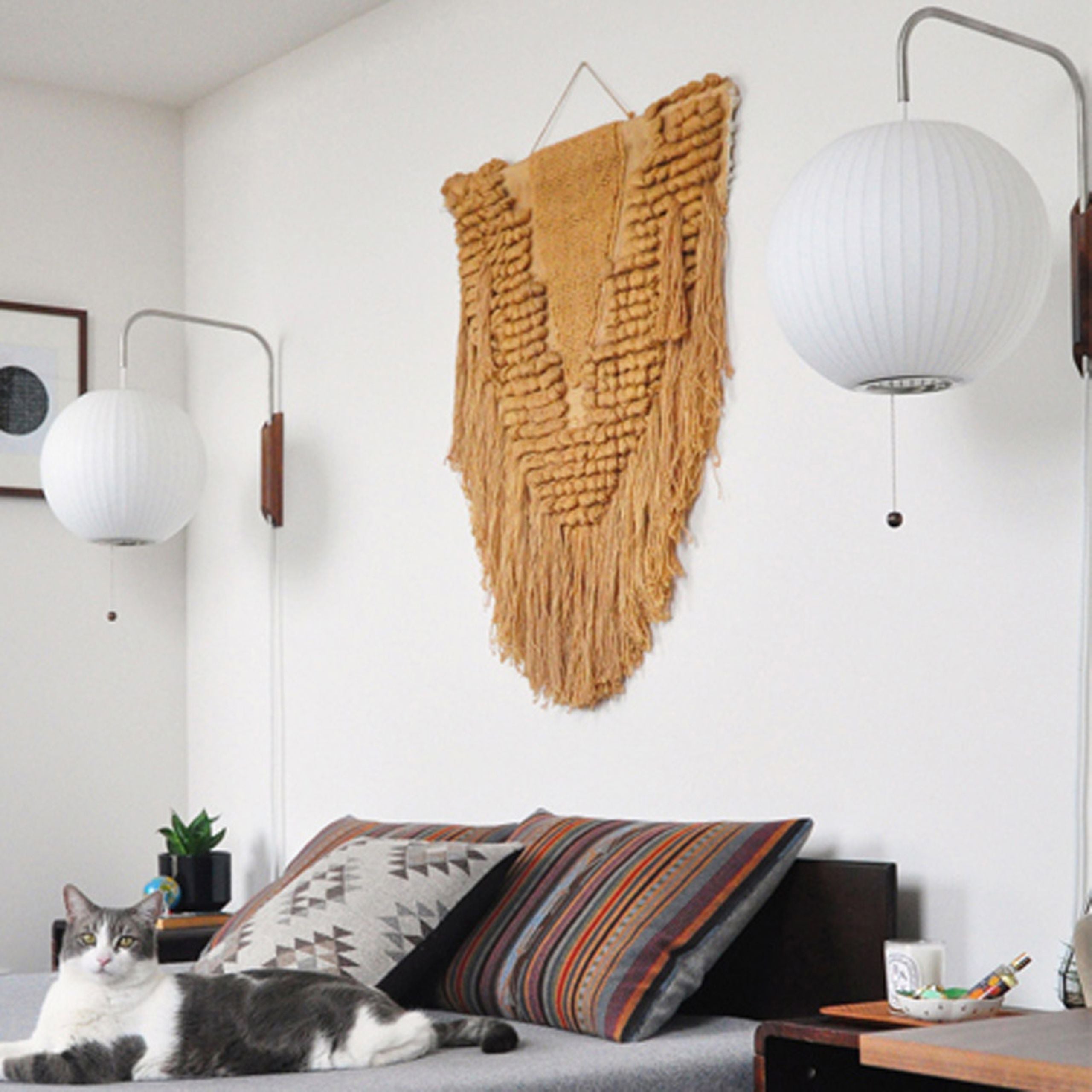 Wandlamp Nelson Bubble Polymeer Staalwire Walnoot Wit Mid-Century E27 4 Vormen Slaapkamer | Sansoti