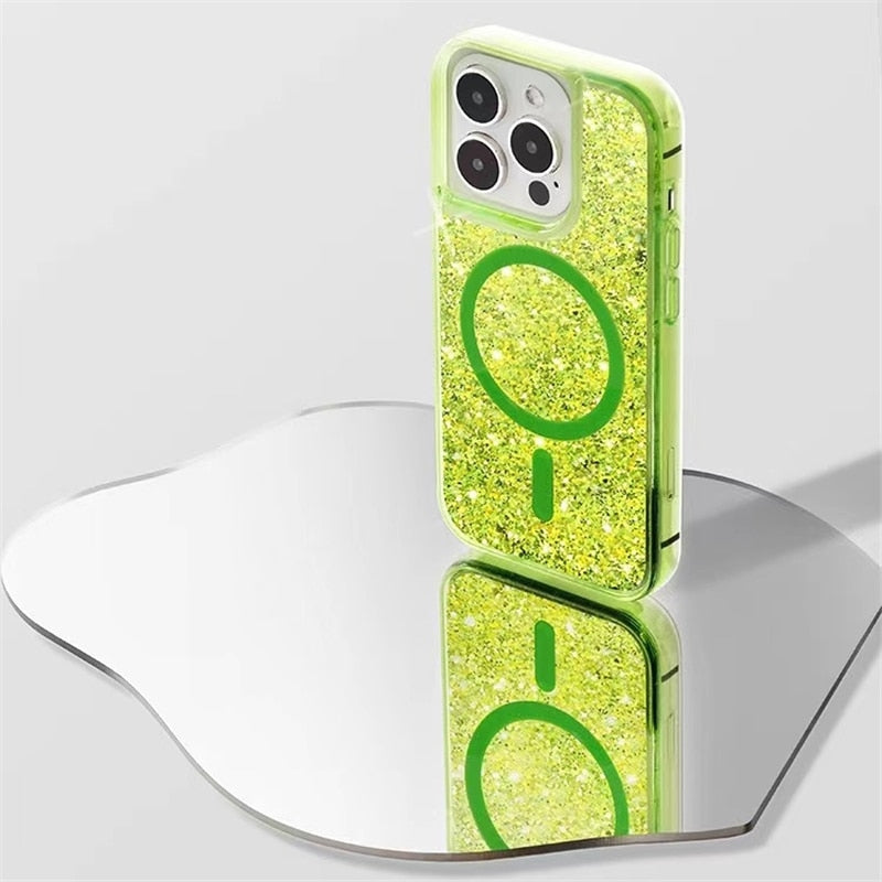 Coque liquide pailletée pour iPhone avec anneau magnétique, transparente, coque dynamique en TPU, antichoc | Sansoti