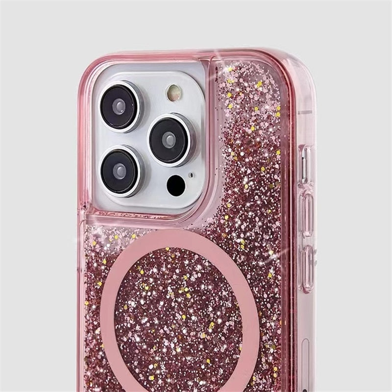 Coque liquide pailletée pour iPhone avec anneau magnétique, transparente, coque dynamique en TPU, antichoc | Sansoti