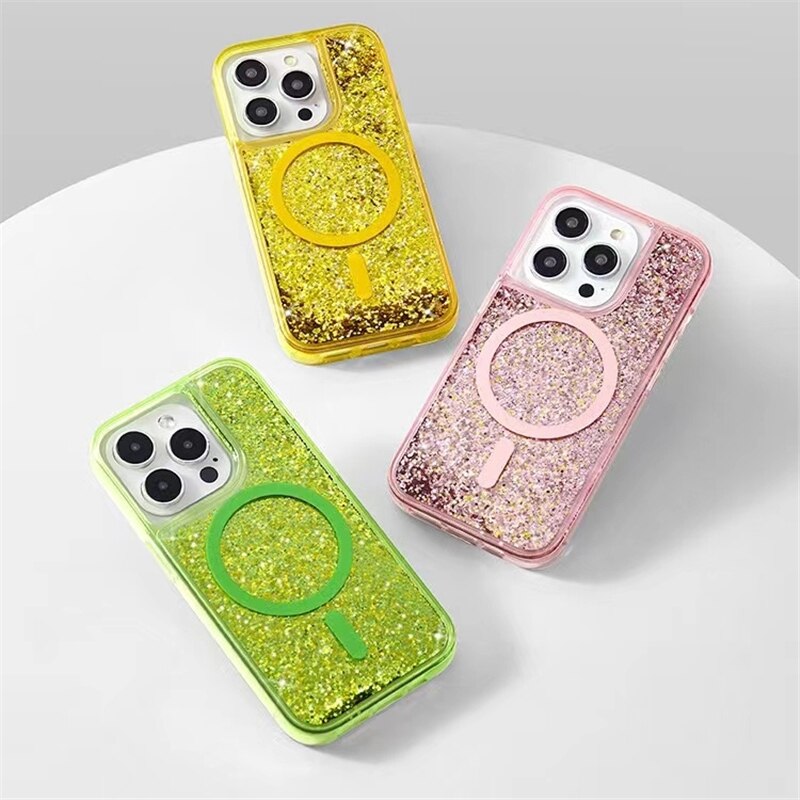 Coque liquide pailletée pour iPhone avec anneau magnétique, transparente, coque dynamique en TPU, antichoc | Sansoti