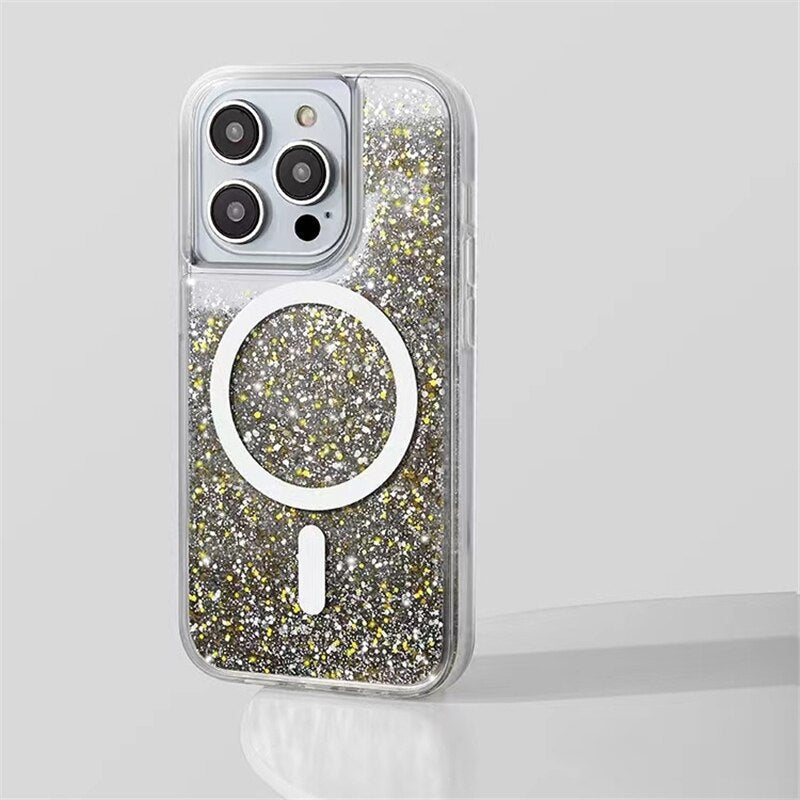 Coque liquide pailletée pour iPhone avec anneau magnétique, transparente, coque dynamique en TPU, antichoc | Sansoti