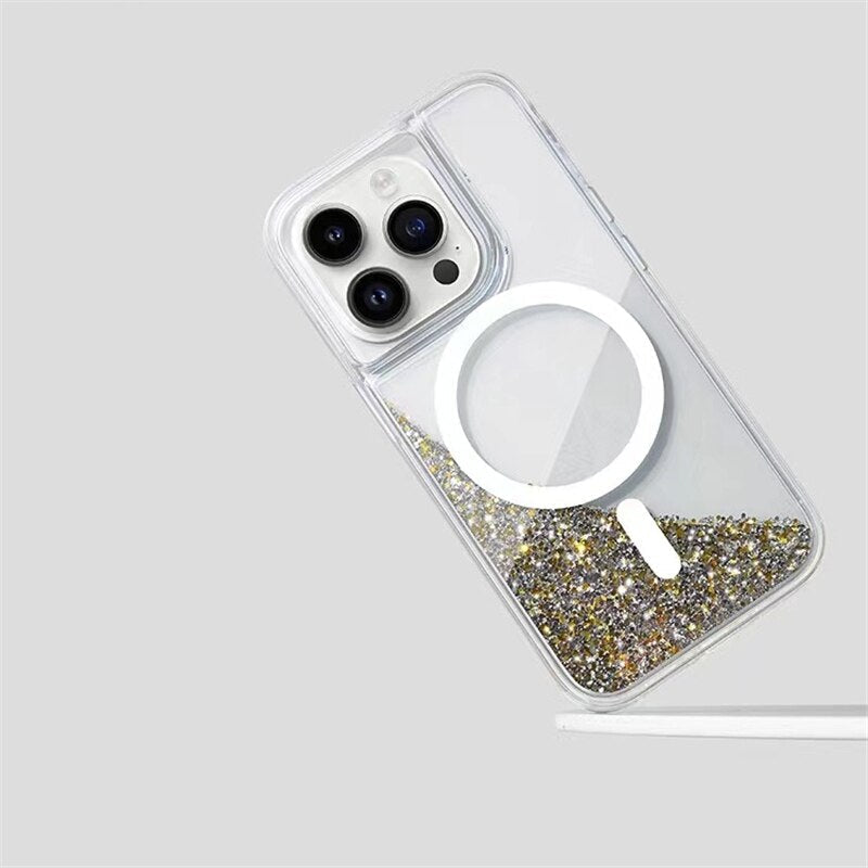 Coque liquide pailletée pour iPhone avec anneau magnétique, transparente, coque dynamique en TPU, antichoc | Sansoti