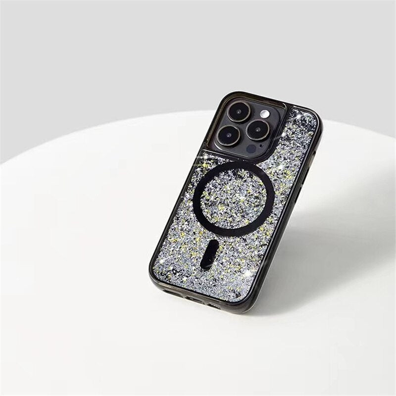 Coque liquide pailletée pour iPhone avec anneau magnétique, transparente, coque dynamique en TPU, antichoc | Sansoti