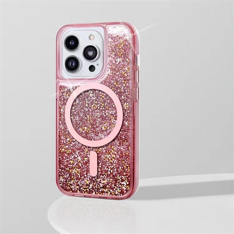 Coque liquide pailletée pour iPhone avec anneau magnétique, transparente, coque dynamique en TPU, antichoc | Sansoti