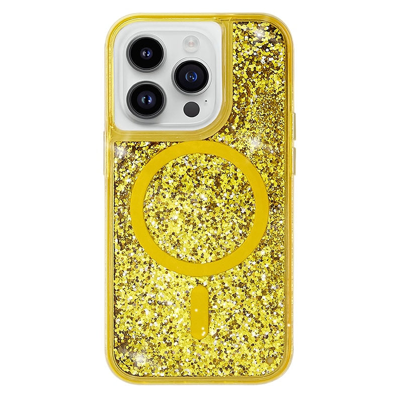 Coque liquide pailletée pour iPhone avec anneau magnétique, transparente, coque dynamique en TPU, antichoc | Sansoti