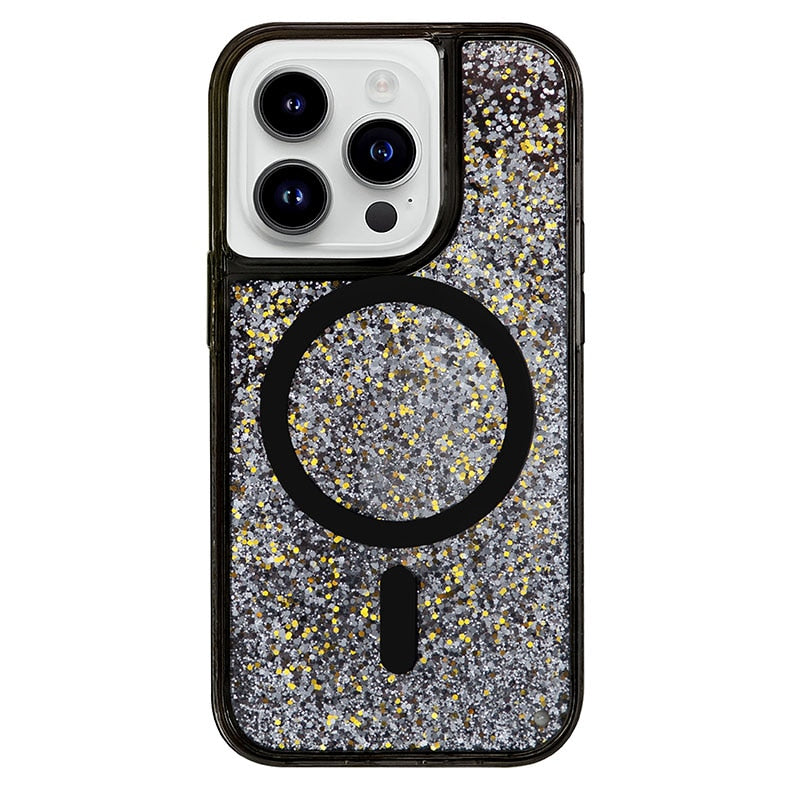 Coque liquide pailletée pour iPhone avec anneau magnétique, transparente, coque dynamique en TPU, antichoc | Sansoti