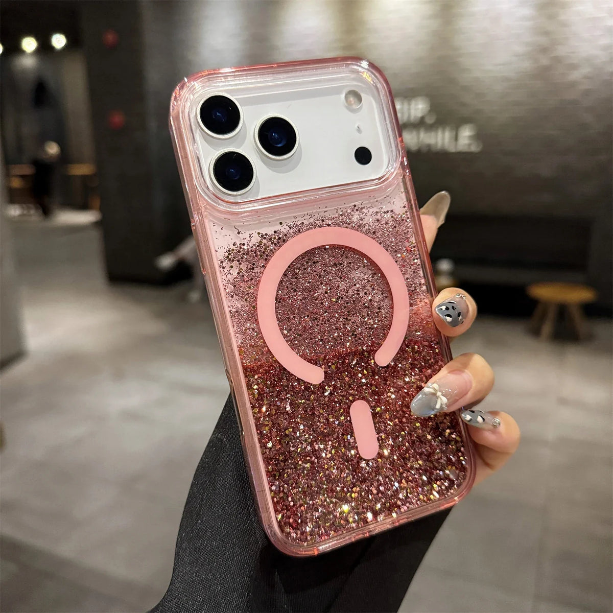 Coque liquide pailletée pour iPhone avec anneau magnétique, transparente, coque dynamique en TPU, antichoc | Sansoti