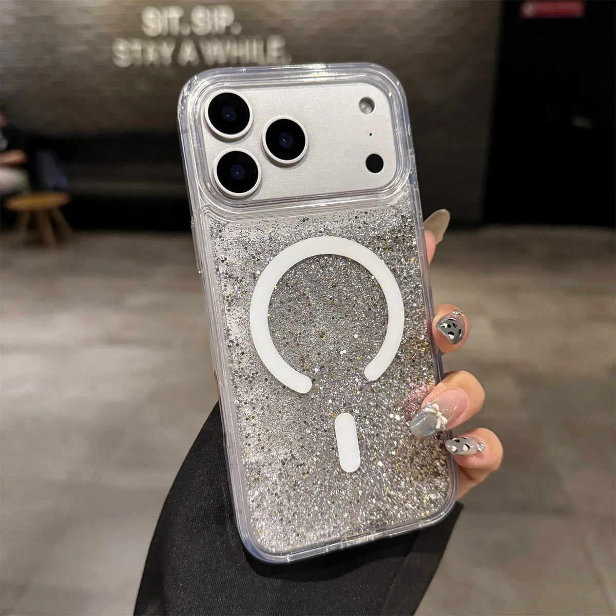 Coque liquide pailletée pour iPhone avec anneau magnétique, transparente, coque dynamique en TPU, antichoc | Sansoti