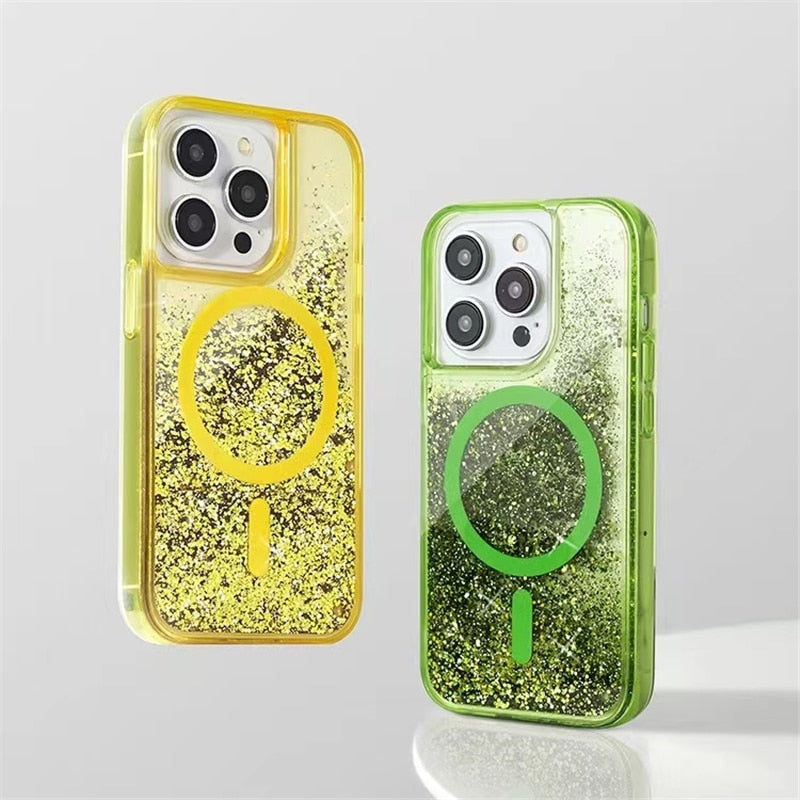 Coque liquide pailletée pour iPhone avec anneau magnétique, transparente, coque dynamique en TPU, antichoc | Sansoti