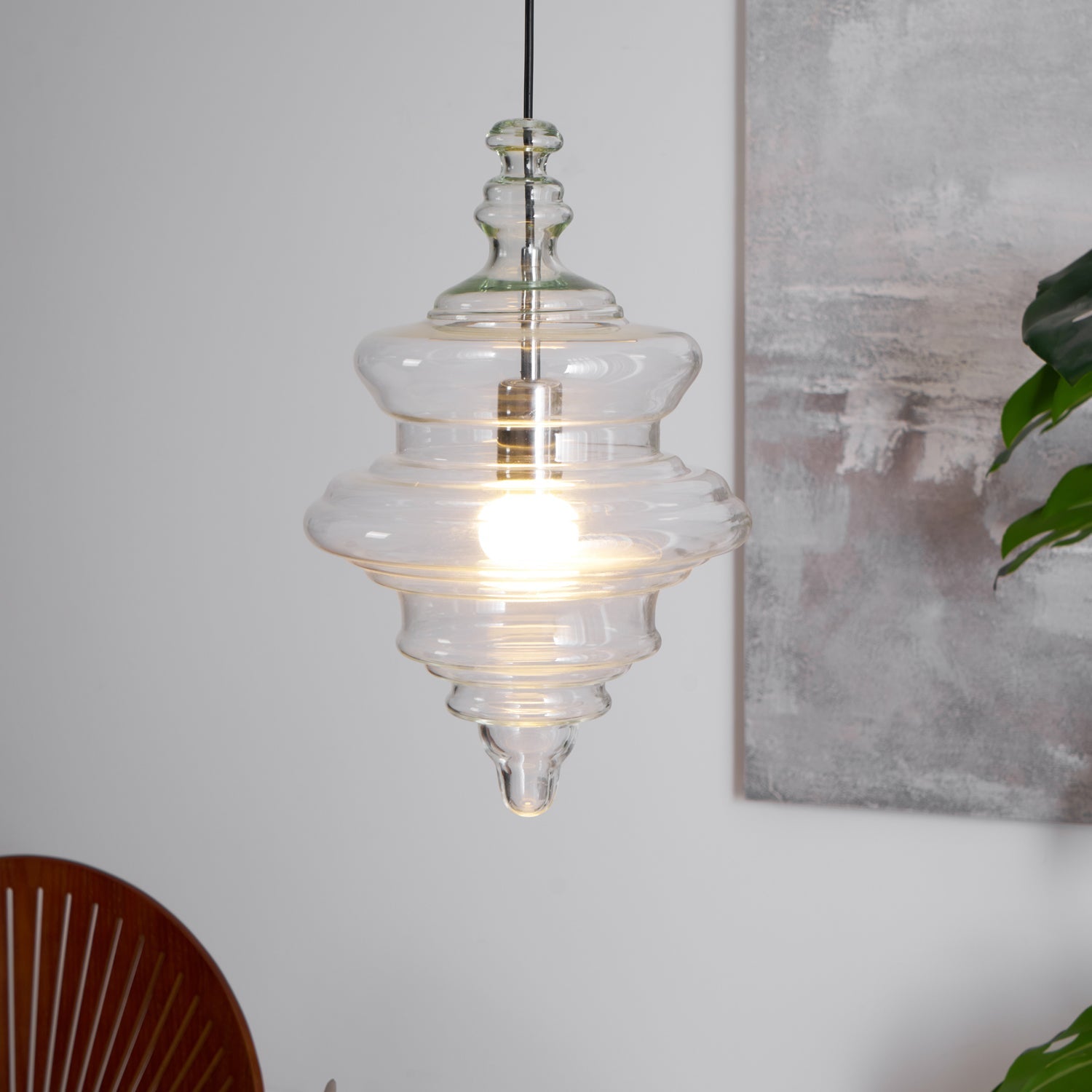 Hanglamp Geïnspireerd op Metropolitan Opera met Vloeiende Silhouet – Handgemaakt Glas in Transparant, Opaal of Amber – Verstelbare Draad 150 cm | Sansoti