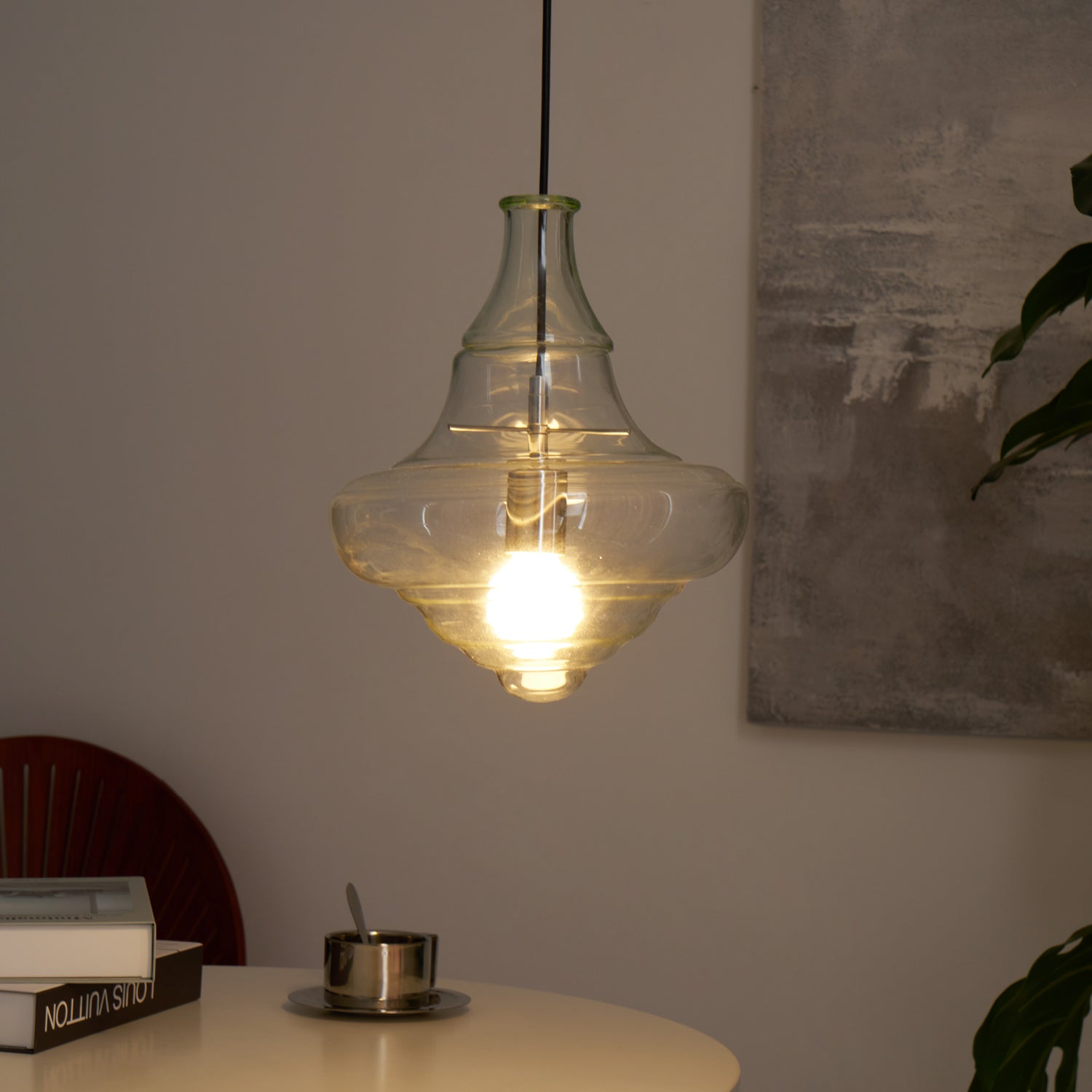 Hanglamp Geïnspireerd op Metropolitan Opera met Vloeiende Silhouet – Handgemaakt Glas in Transparant, Opaal of Amber – Verstelbare Draad 150 cm | Sansoti