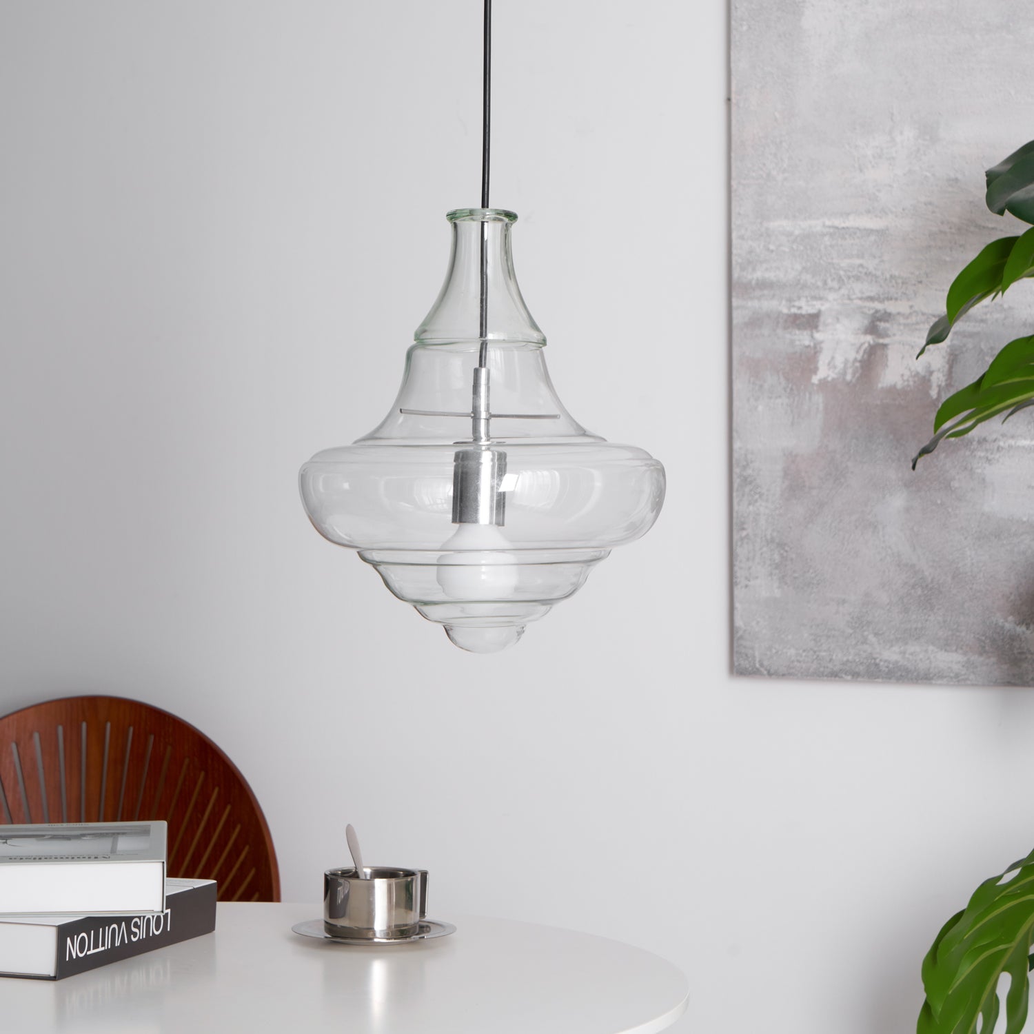 Hanglamp Geïnspireerd op Metropolitan Opera met Vloeiende Silhouet – Handgemaakt Glas in Transparant, Opaal of Amber – Verstelbare Draad 150 cm | Sansoti