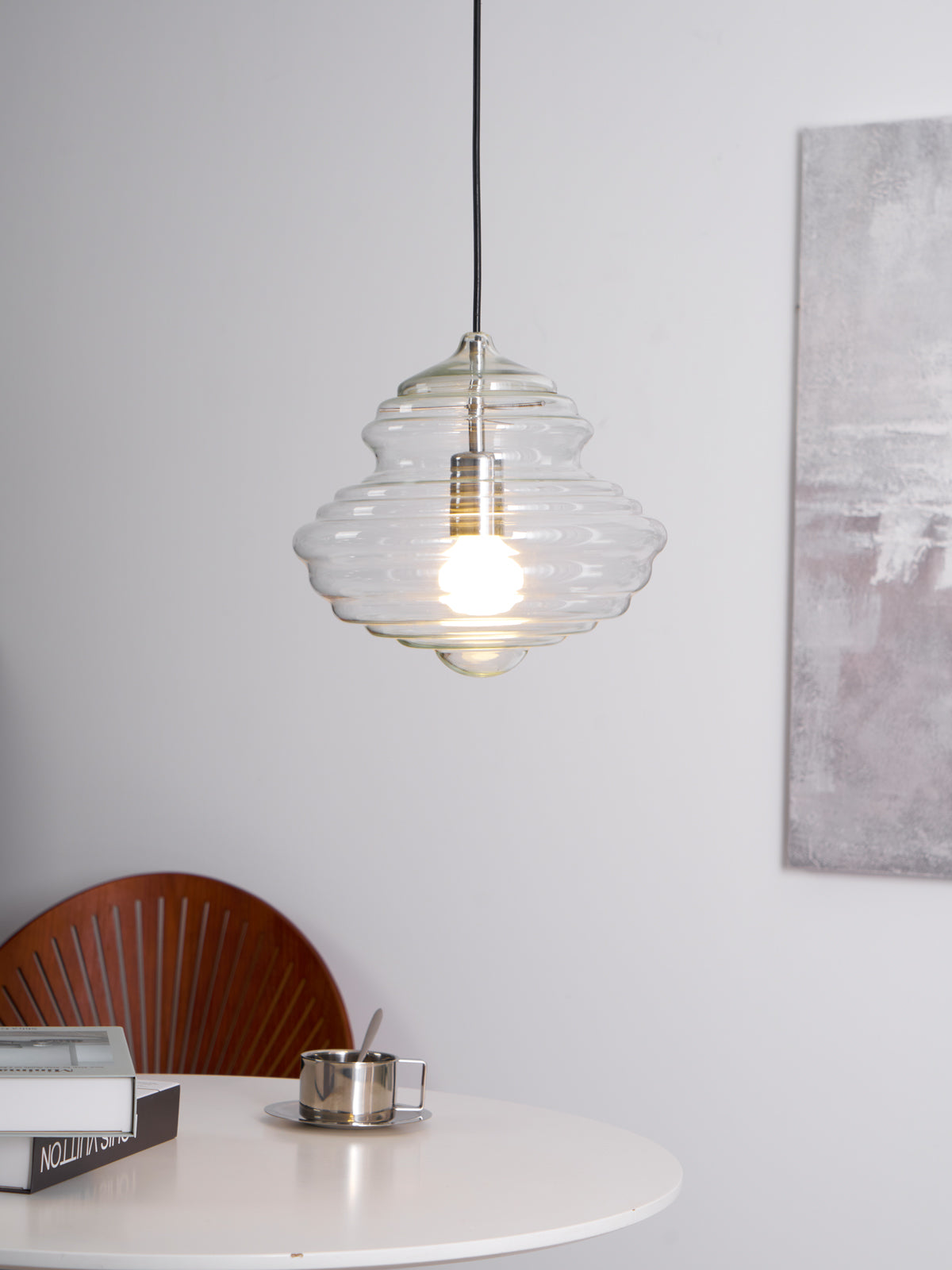 Hanglamp Geïnspireerd op Metropolitan Opera met Vloeiende Silhouet – Handgemaakt Glas in Transparant, Opaal of Amber – Verstelbare Draad 150 cm | Sansoti