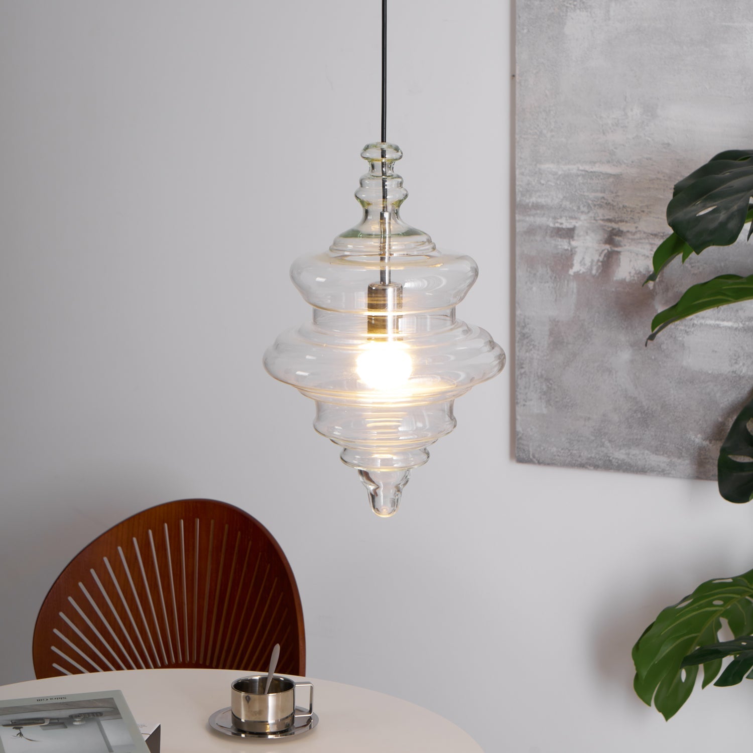 Hanglamp Geïnspireerd op Metropolitan Opera met Vloeiende Silhouet – Handgemaakt Glas in Transparant, Opaal of Amber – Verstelbare Draad 150 cm | Sansoti